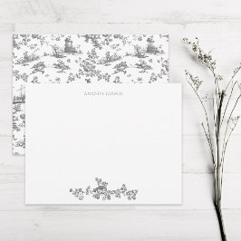 Cartão De Notas Vintage English Floral Toile de Jouy Cinza