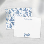 Cartão De Notas Vintage - Fontes Fantásticas e Árvores Toile-Blue<br><div class="desc">Adaptação histórica e contínua de um padrão têxtil John Munn,  gravado toile de jouy,  na década de 1770,  que inclui um monumento clássico a Shakespeare,  fontes,  aves e flores exóticas. Azul sobre fundo branco. Inclui campo de texto editável e gráfico floral.</div>