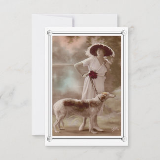 Cartão De Notas Vintage Linda Mulher e Cachorro