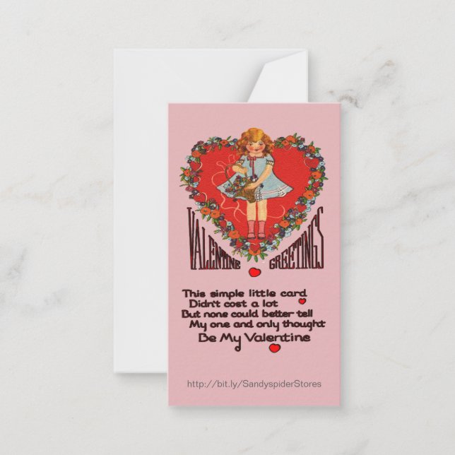 Cartão De Notas Vintage Namorados Heart Wreath & Girl Vert Cards (Frente)