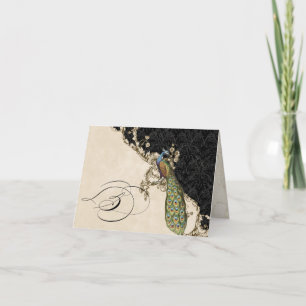 Cartão De Notas Vintage Peacock 1 Monogrammed Initial Notecard - S