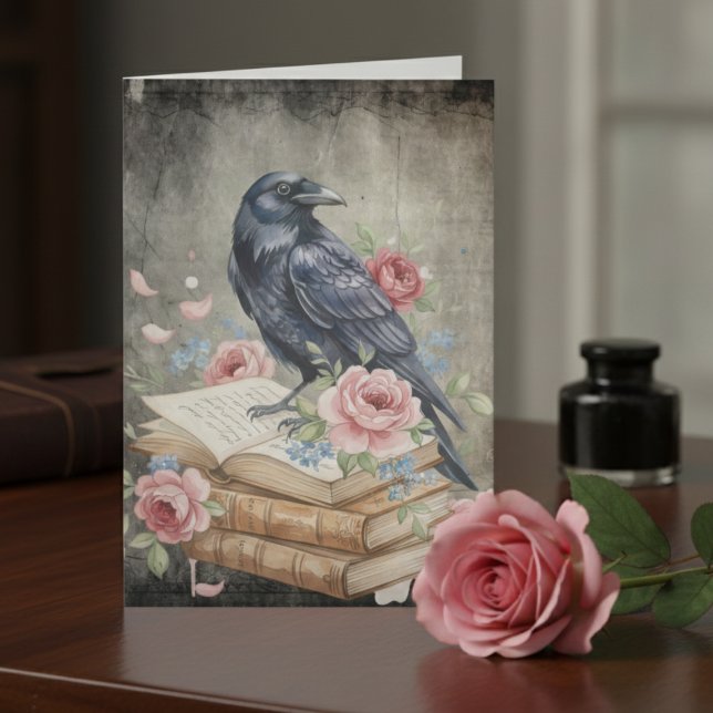 Cartão De Notas Vintage Raven Dark Academia Floral (Dark Academia Victorian Gothic notecard)