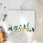 Cartão De Notas Vintage Watercolor Floral Personalizado Jade Verde<br><div class="desc">Na moda com flores de aquarela em verde esmeralda,  dourado e rosa,  personalizadas com seu nome.</div>