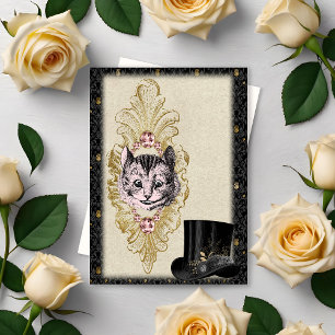 Cartão De Notas Vintage Wonderland Cheshire Gato Rosa e Cartola