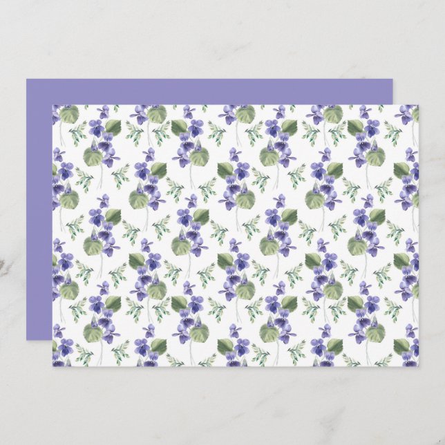 Cartão De Notas Violets Floral Botanical Note Card (Frente/Verso)