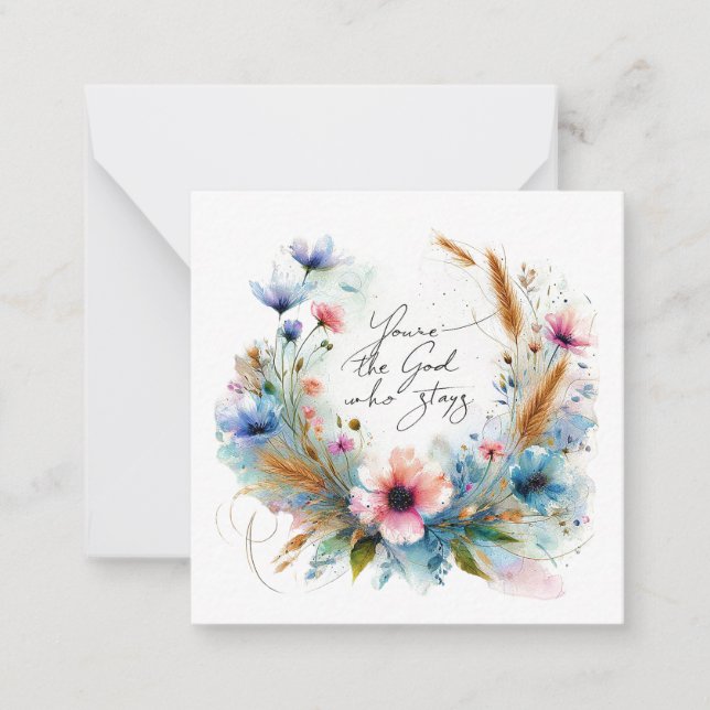 Cartão De Notas Você é o Deus que Fica, floral aquarela (Frente)