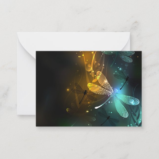 Cartão De Notas Voo luminoso verde de libélula (Frente)
