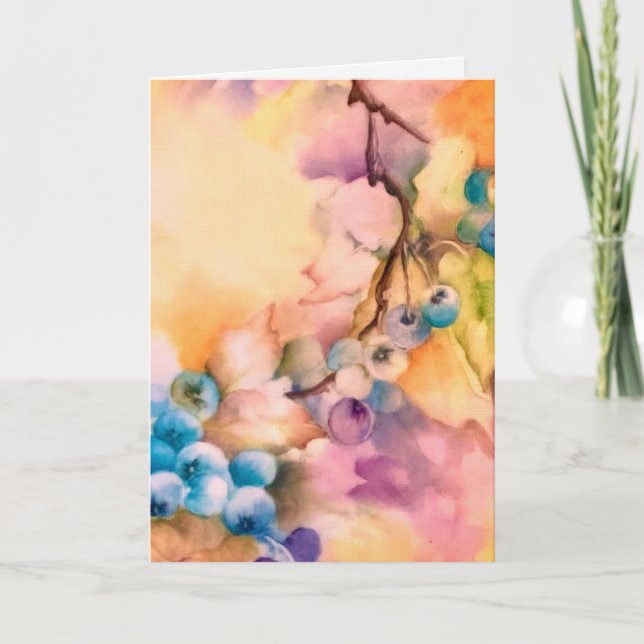 Cartão De Notas Watercolor Blueberry Greeting Card  Any Occasion (Frente)