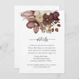 Cartão De Notas Watercolor Boho Rose & Neutral Wedd Details Card