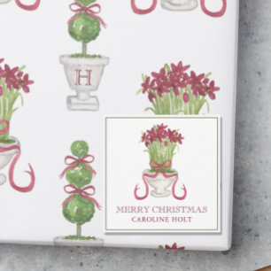 Cartão De Notas Watercolor Burgundy Amaryllis - Presente de Natal