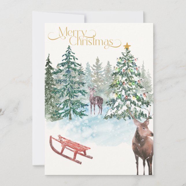 Cartão De Notas Watercolor Christmas Scene Non-Photo Card (Frente)