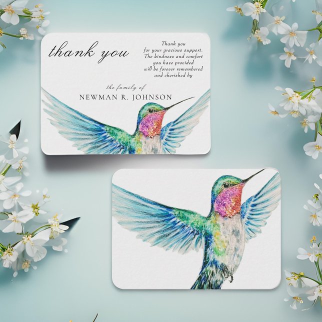 Cartão De Notas Watercolor Classic Hummingbird Memorial Obrigado (Criador carregado)