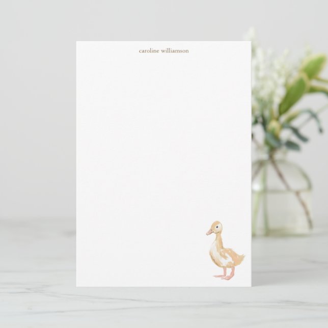 Cartão De Notas Watercolor Duckling Duck Personalized Stationery (Em pé/Frente)