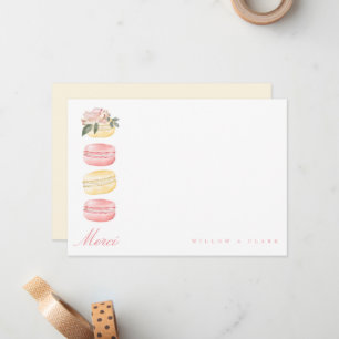 Cartão De Notas Watercolor Floral Amarelo Macaron Merci/Obrigado