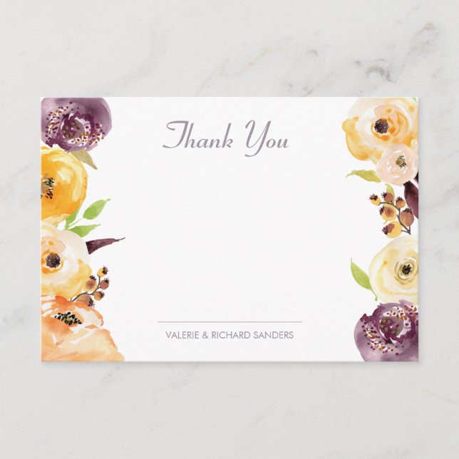 Cartão De Notas Watercolor Floral Obrigado (Frente)