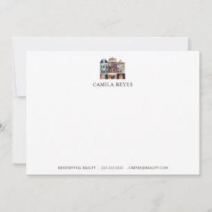 Cartão De Notas Watercolor Houses Personalizado Imóveis