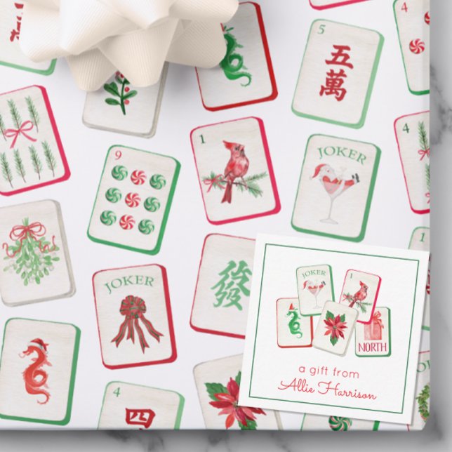 Cartão De Notas Watercolor Mahjong Christmas Tiles Enclosure (Criador carregado)
