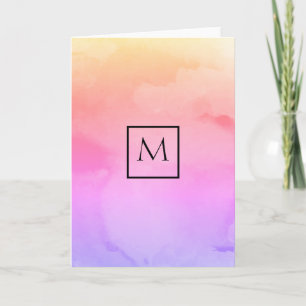 Cartão De Notas Watercolor Minimalist Rectangle Monogram