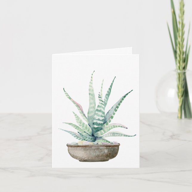 Cartão De Notas Watercolor Potted Succulent (Frente)