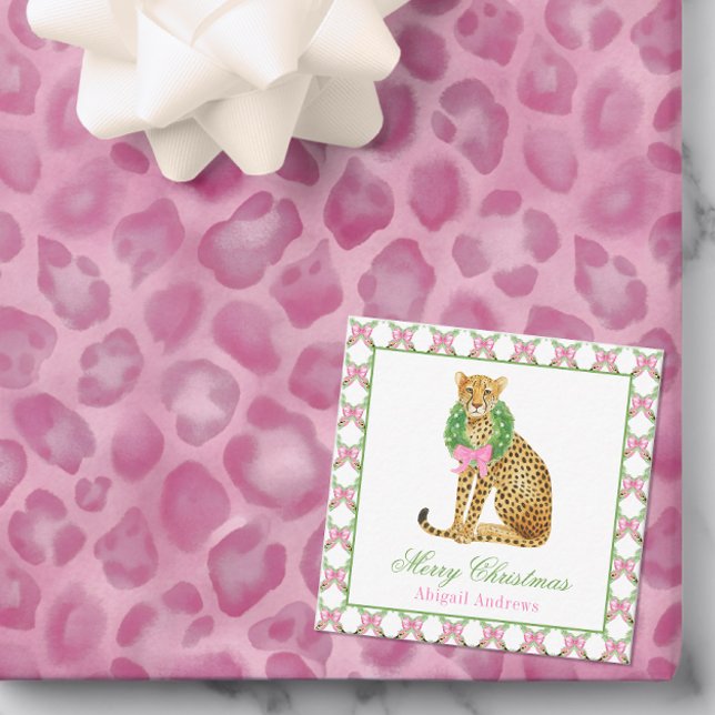 Cartão De Notas Watercolor Preppy Leopard Christmas (Criador carregado)