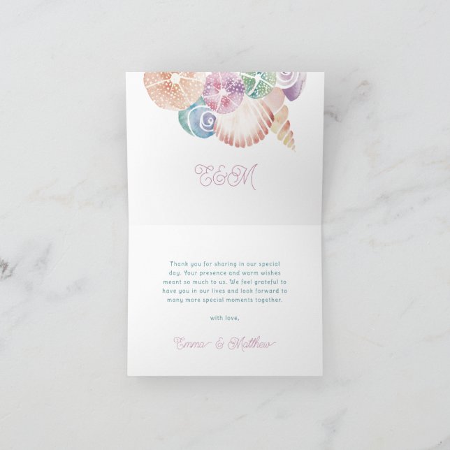 Cartão De Notas Watercolor Seashells - Foto Dobrada Obrigado (Interior)