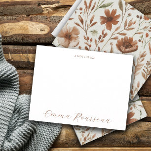 Cartão De Notas Watercolor Terracotta Wildflower Script Nota De