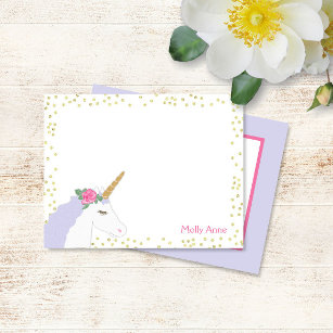 Cartão De Notas Watercolor Unicorn Rosa Púrpura Dourada Glitter Gi