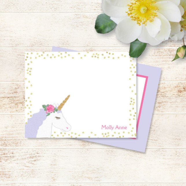 Cartão De Notas Watercolor Unicorn Rosa Púrpura Dourada Glitter Gi (Criador carregado)