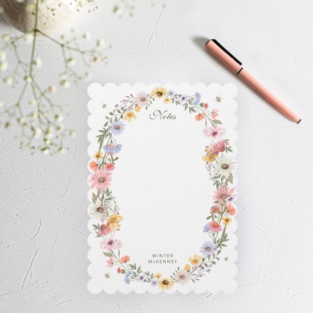Cartão De Notas Watercolor Wreath Wreath Beath Personalizado Nome (Criador carregado)