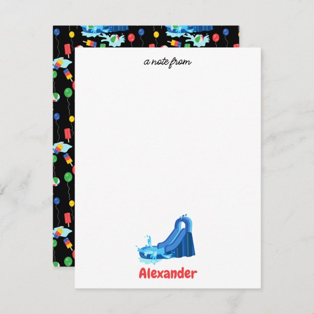 Cartão De Notas Waterslide Crianças Verão Splish Splash Aniversári (Frente/Verso)