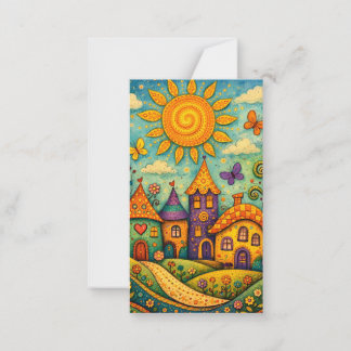 Cartão De Notas Whimsical Fairy Tale Village Colorful Canvas Art