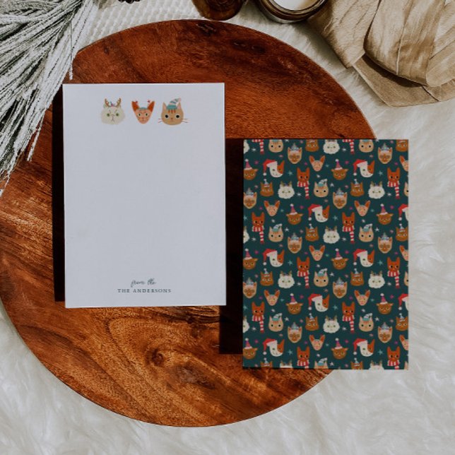 Cartão De Notas Whimssic Christmas Cats Green (Criador carregado)