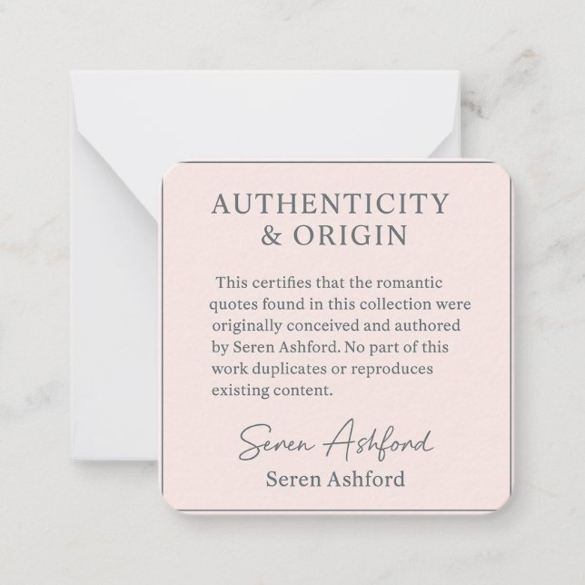 Cartão De Notas Whispered words- Volume 1_ AUTHENTICITY & ORIGIN  (Frente)