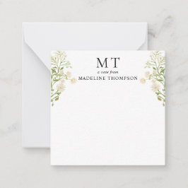 Cartão De Notas White Floral Wildflower Classic Monogram Square