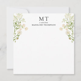 Cartão De Notas White Floral Wildflower Classic Monogram Square