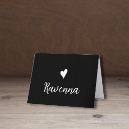 Cartão De Notas White Heart and Handwritten Name Black