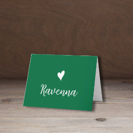 Cartão De Notas White Heart and Handwritten Name Bottle Green