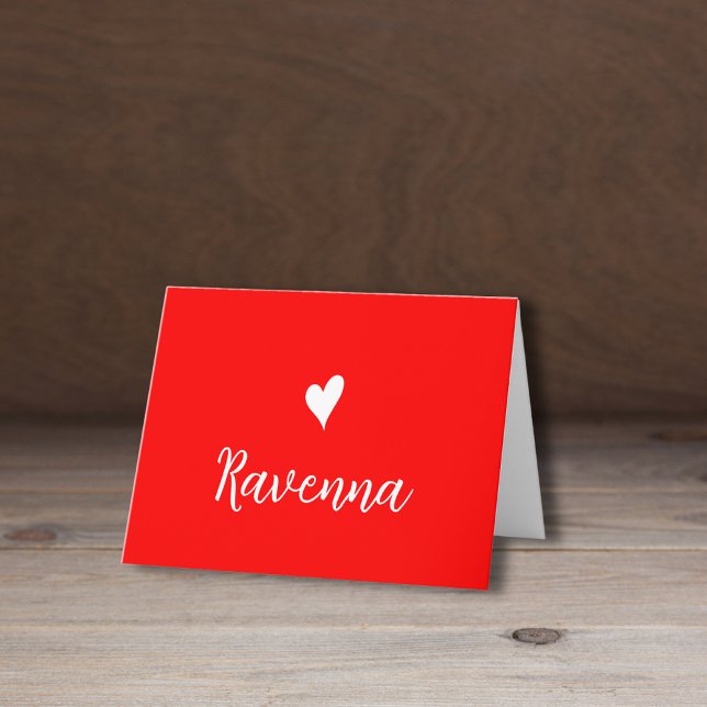 Cartão De Notas White Heart and Handwritten Name Neon Red (Criador carregado)