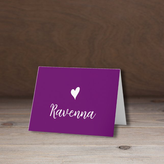 Cartão De Notas White Heart and Handwritten Name  Plum Purple (Criador carregado)