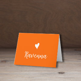 Cartão De Notas White Heart and Handwritten Name Sunset Orange