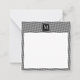 Cartão De Notas White Houndstooth Preto Clássico | Monograma moder
