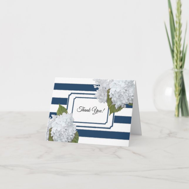 Cartão De Notas White Hydrangea Bridal Thank You Note Floral Navy (Frente)