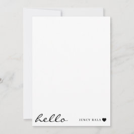 Cartão De Notas White Minimal Hello | Clean Modern Heart Design