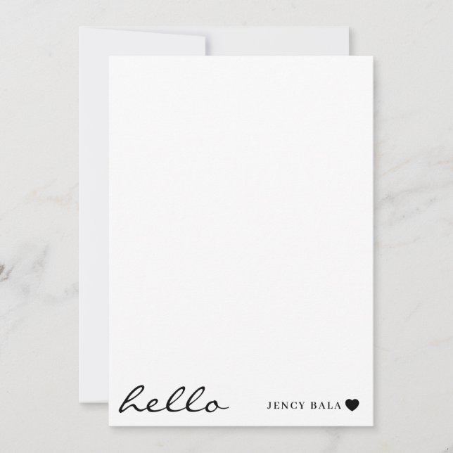 Cartão De Notas White Minimal Hello | Clean Modern Heart Design (Frente)