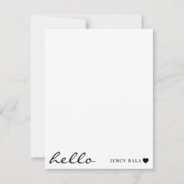 Cartão De Notas White Minimal Hello | Clean Modern Heart Design