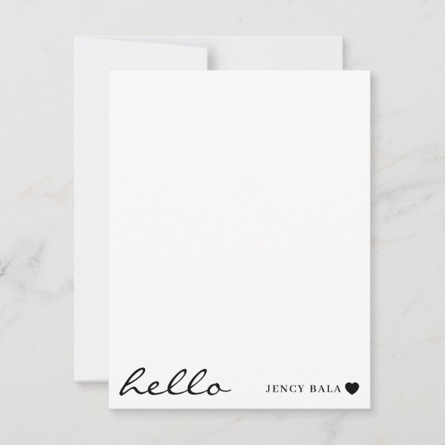 Cartão De Notas White Minimal Hello | Clean Modern Heart Design (Frente)