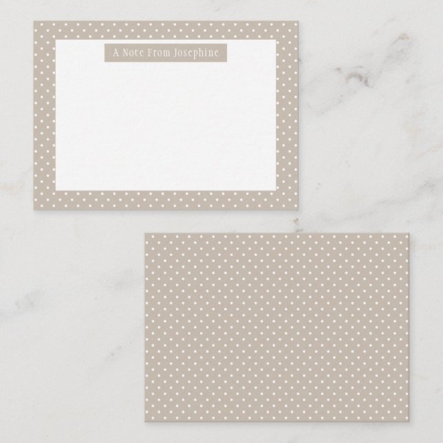 Cartão De Notas White On Beige Polka Dots Pattern Custom Text (Frente/Verso)