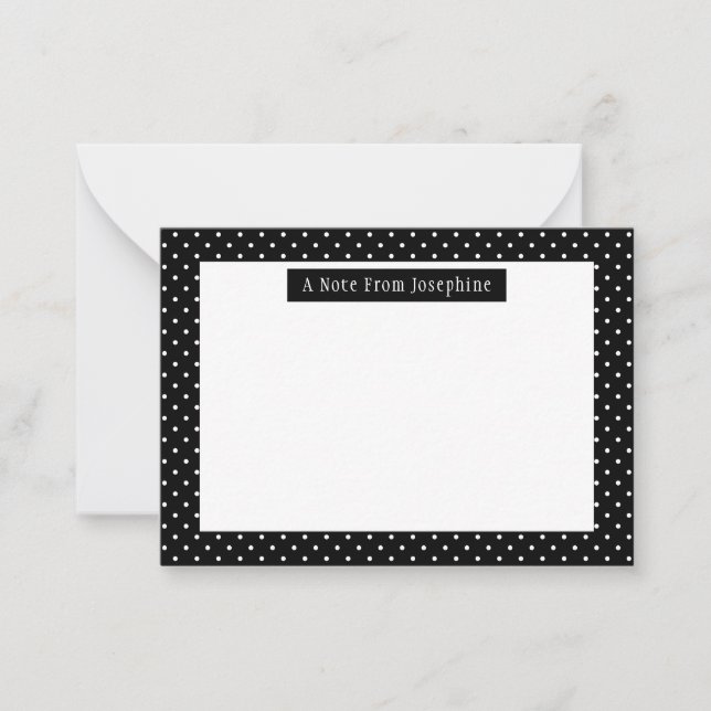 Cartão De Notas White On Black Polka Dots Pattern Custom Text (Frente)