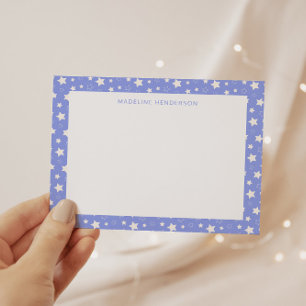 Cartão De Notas White Stars White Brilhante Monograma Azul Claro