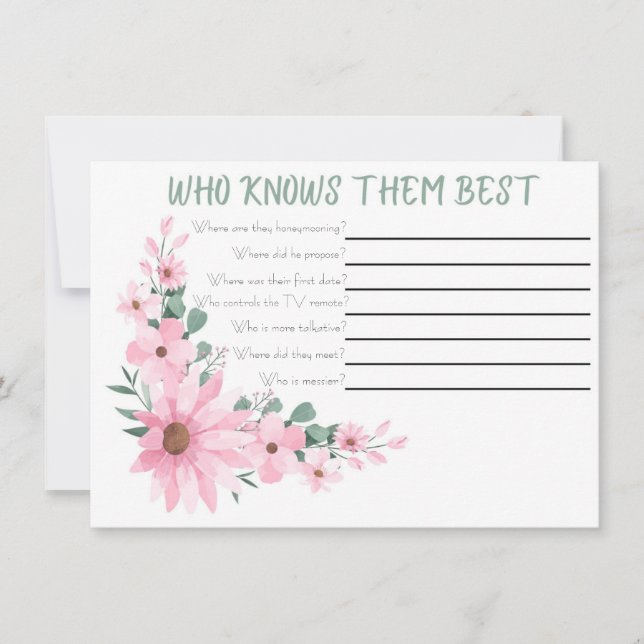 Cartão De Notas Who Knows The Couple Best Bridal Shower Game (Frente)